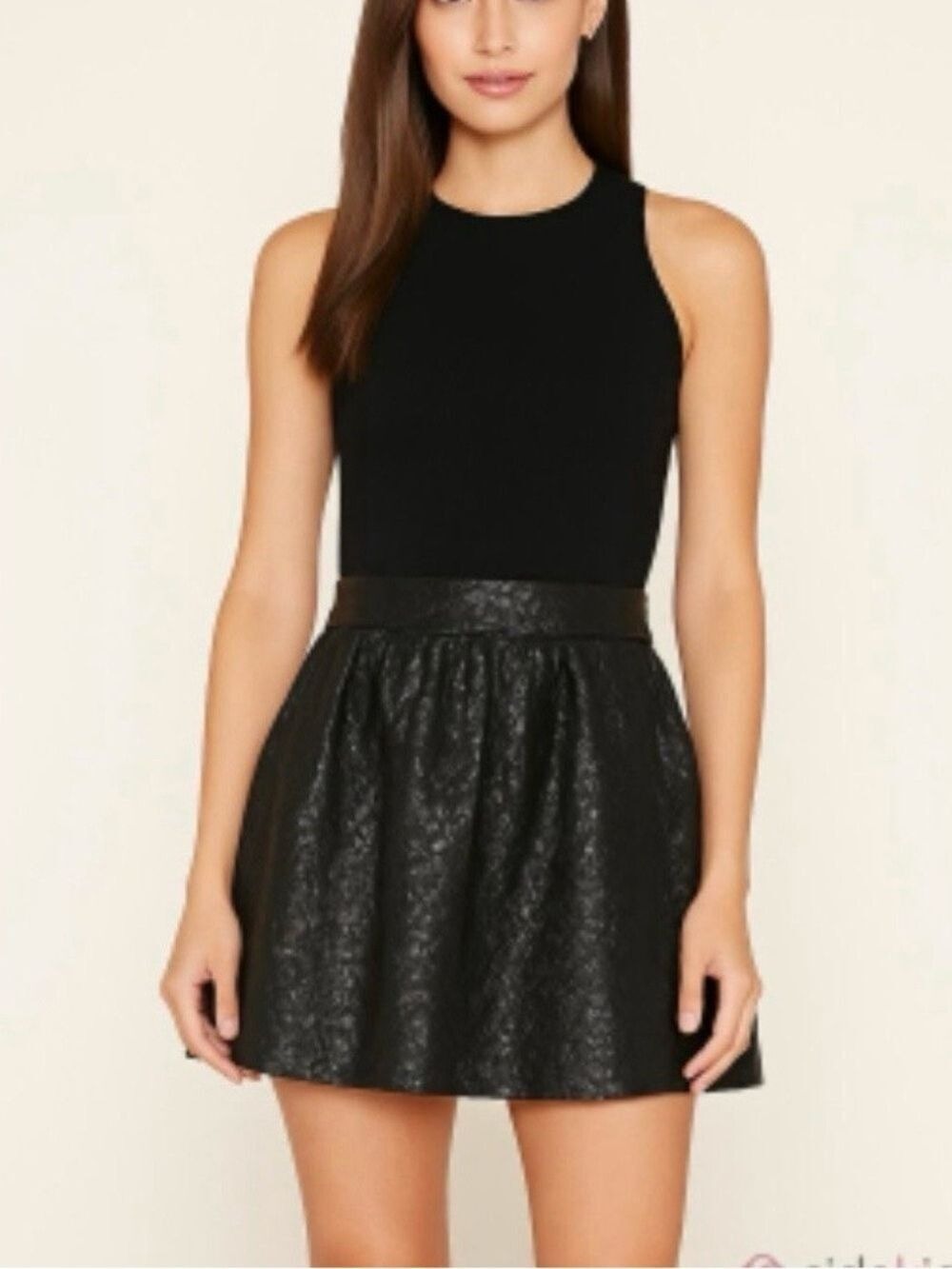 Black Faux Leather High Waisted Fit and Flare Mini Skirt